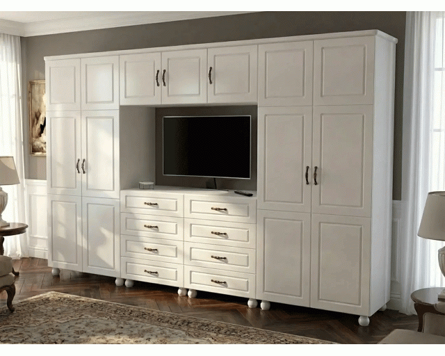 Dulap Dynasty Dormitor Alb 7 usi si 8 sertare cu spatiu pentru televizor Dulap Dynasty Dormitor Alb 7 usi si 8 sertare cu spatiu pentru televizor